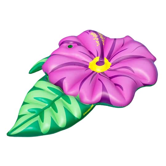 6ft. Inflatable Green &#x26; Pink Hibiscus Flower Pool Float